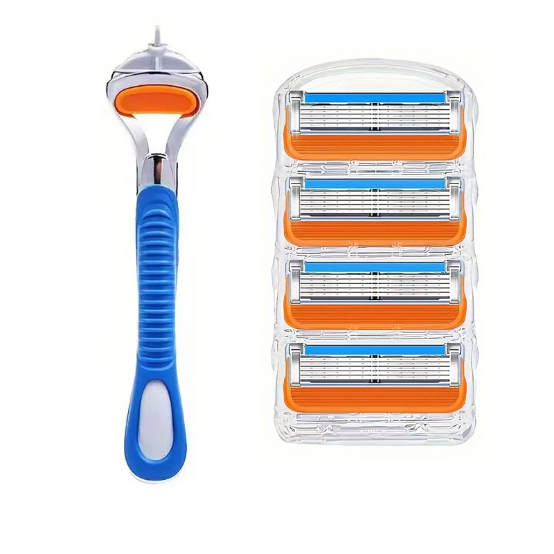 4/8 stuks handmatig scheermes voor mannen, vijf lagen mesjes, zonder meshouder, roestvrijstalen scheermesjes, geen huidbeschadiging, ouderwets scheermes: Goud