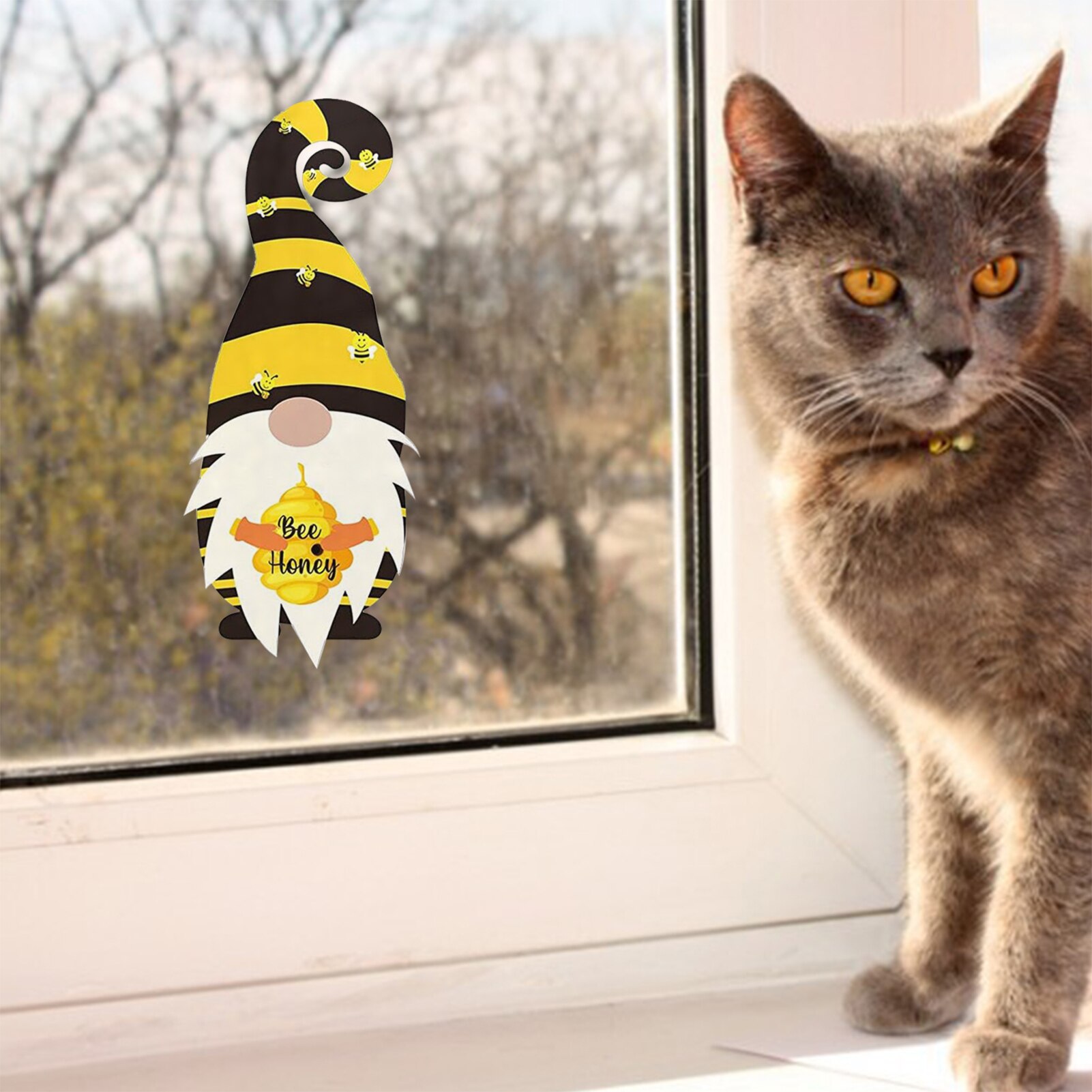 PVC Honey Bumble Bee Window Sticker Bee Gnomes Window Sticker Decal Cartoon Beard Sticker Bee Festival Pointed Hat