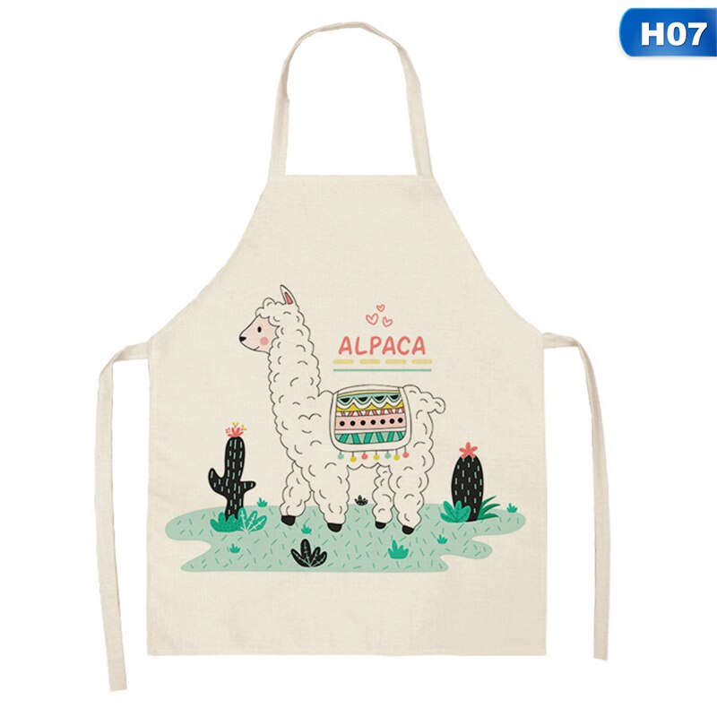 1pc Cute Alpaca llama Printed Apron Cotton Linen Sleeveless Aprons Household Cooking Baking Waist Bib Kitchen Pinafore 53*65cm: 7