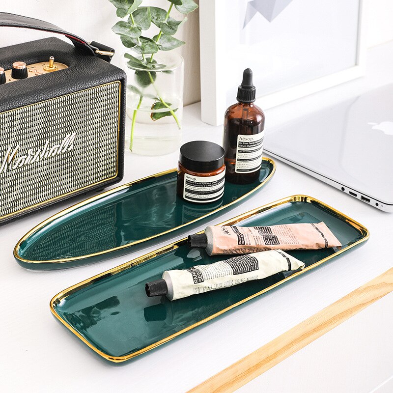 Square Tableware Green Ceramic Dinner Plate Gold Porcelain Dessert Steak Snack Cake Plate Salad Soup Rice Bowl