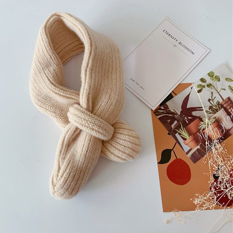 Korean Version Candy-colored Knitting Scarf Children Autumn Winter All-match Baby Warm Woolen Yarn Boys Girls Soft Collars D49: beige