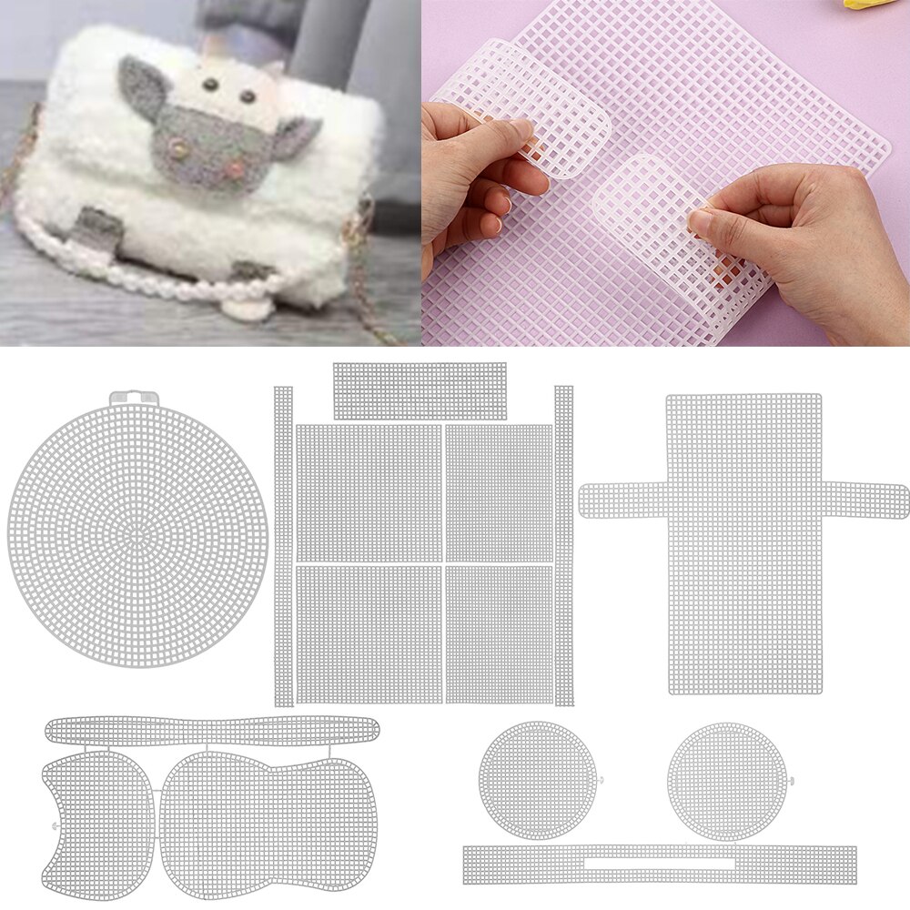 Tablero de cuadrícula para bolsa de bricolaje, ayudante de plástico para tejer y tejer, hoja de punto, accesorios de tejido fácil, bolsa de mano, cubierta de red blanca, 1 Juego