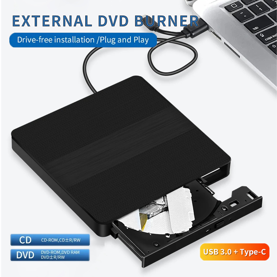 2in1 Typ C & USB 3.0 Externe DVD RW CD-Player Schriftsteller Schlankes optisches Laufwerk Brenner Leser Tablett Typ tragbar für PC Laptop Notebook: Default Title