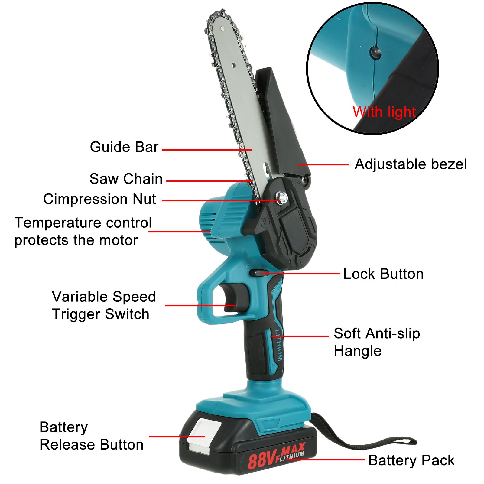 6 Inch Draadloze Elektrische Kettingzaag Pruningsaw Tuin Boom Logging Trimmen Saw Power Tools Met 88VF Makita Batterij