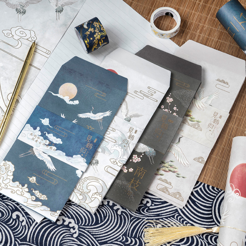 Letter Envelope Set Ancient Style 3 Envelope 6 Sheets Letter Wedding Invitation School Office Writing Paper Envelopes Stationery