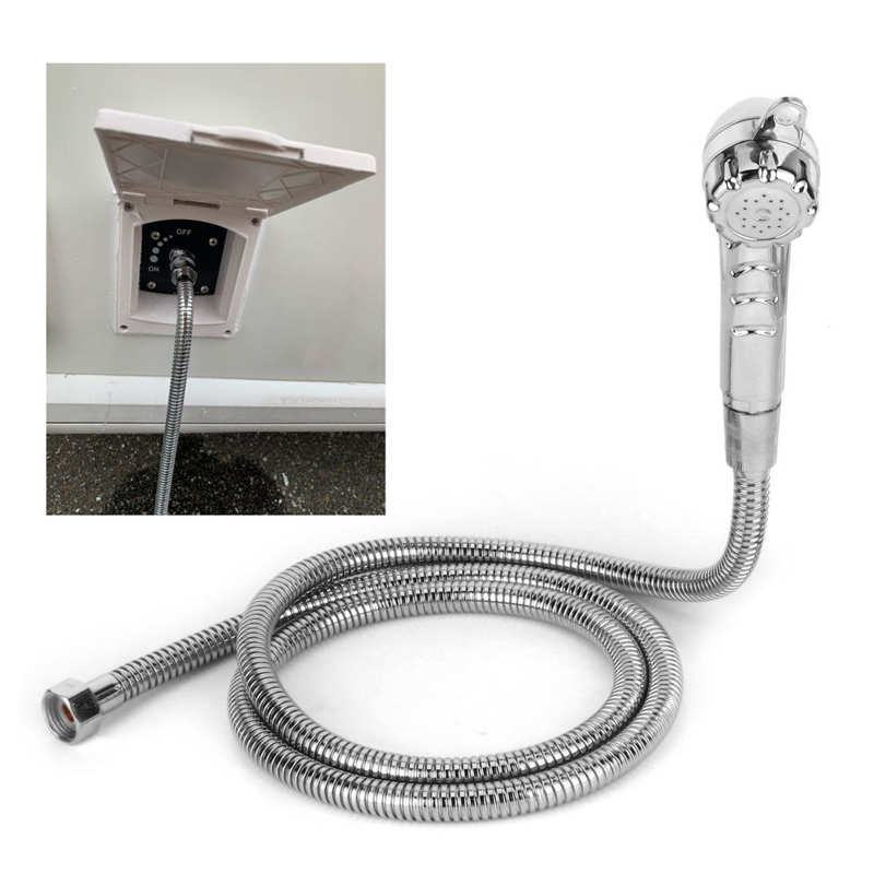 Stainless Steel RV Caravan External Nozzle Water Supply Exterior Shower Head Hose Kit With 1.5m Hose 1/2 Thread RV Styling