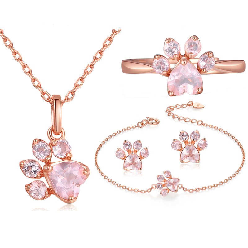 ROXI Bärentatze Katze Klaue Schmuck setzt für Frauen Rose Gold Ringe Zucht Ohrringe Halskette Armbinde Hochzeit Rosa Kristall CZ liebe: Schmuck einstellen
