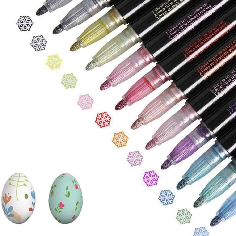 Double Line Outline Marker Pens 12 Colours Metallic Outline Markers Pens Self-outline Metallic Markers Double Line Pen