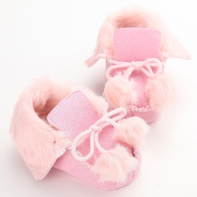 Solid Kinder Knöchel Schnee Stiefel Weihnachten Winter Baby Pom Pom Pelz Stiefel Jungen Mädchen Warme Schuhe Plus baumwolle: Rosa / 11