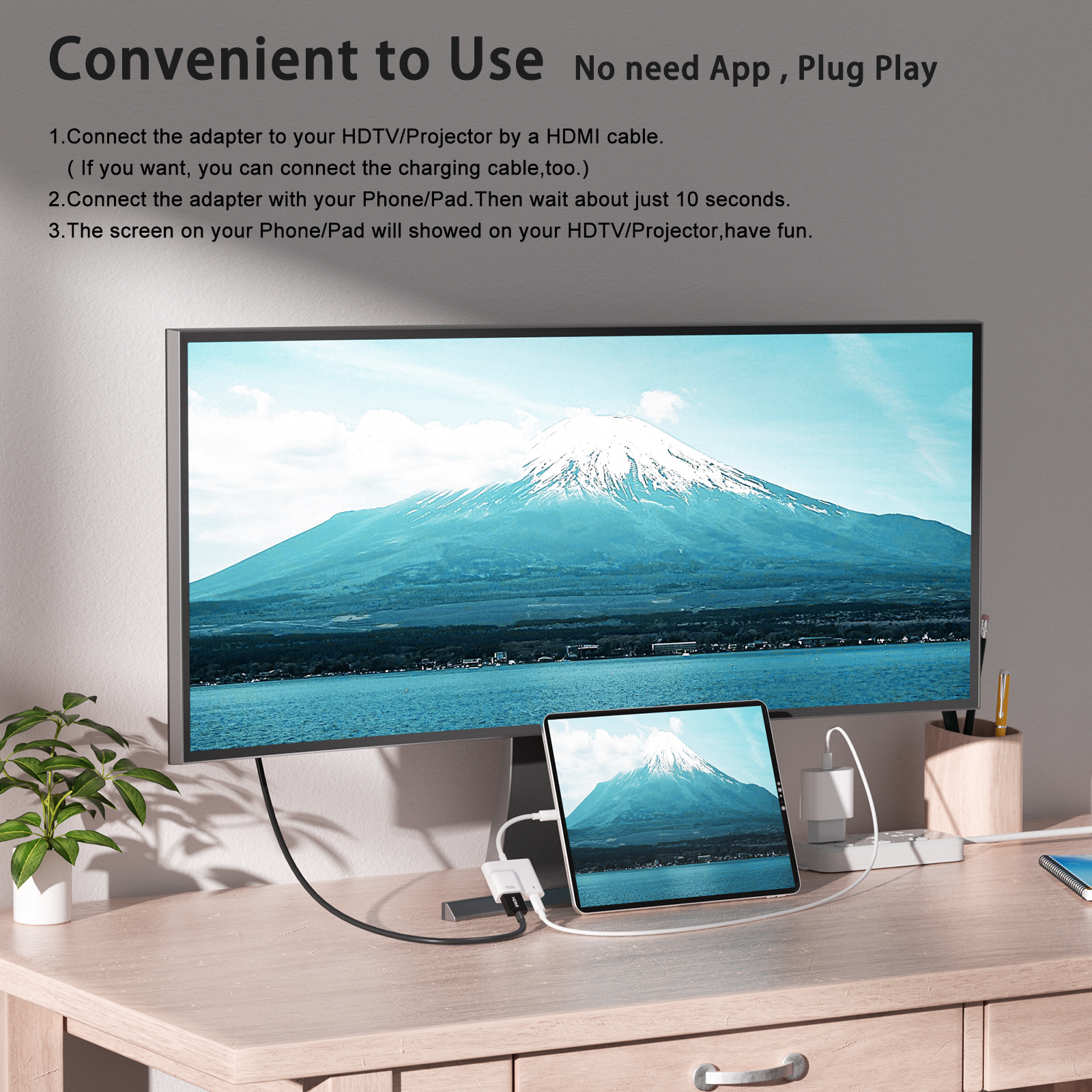 Lightning to HDMI Digital AV Adapter for iPhone 14/13/iPad to 1080P TV/Card Reader/USB/Ethernet Support Projector/Monitor