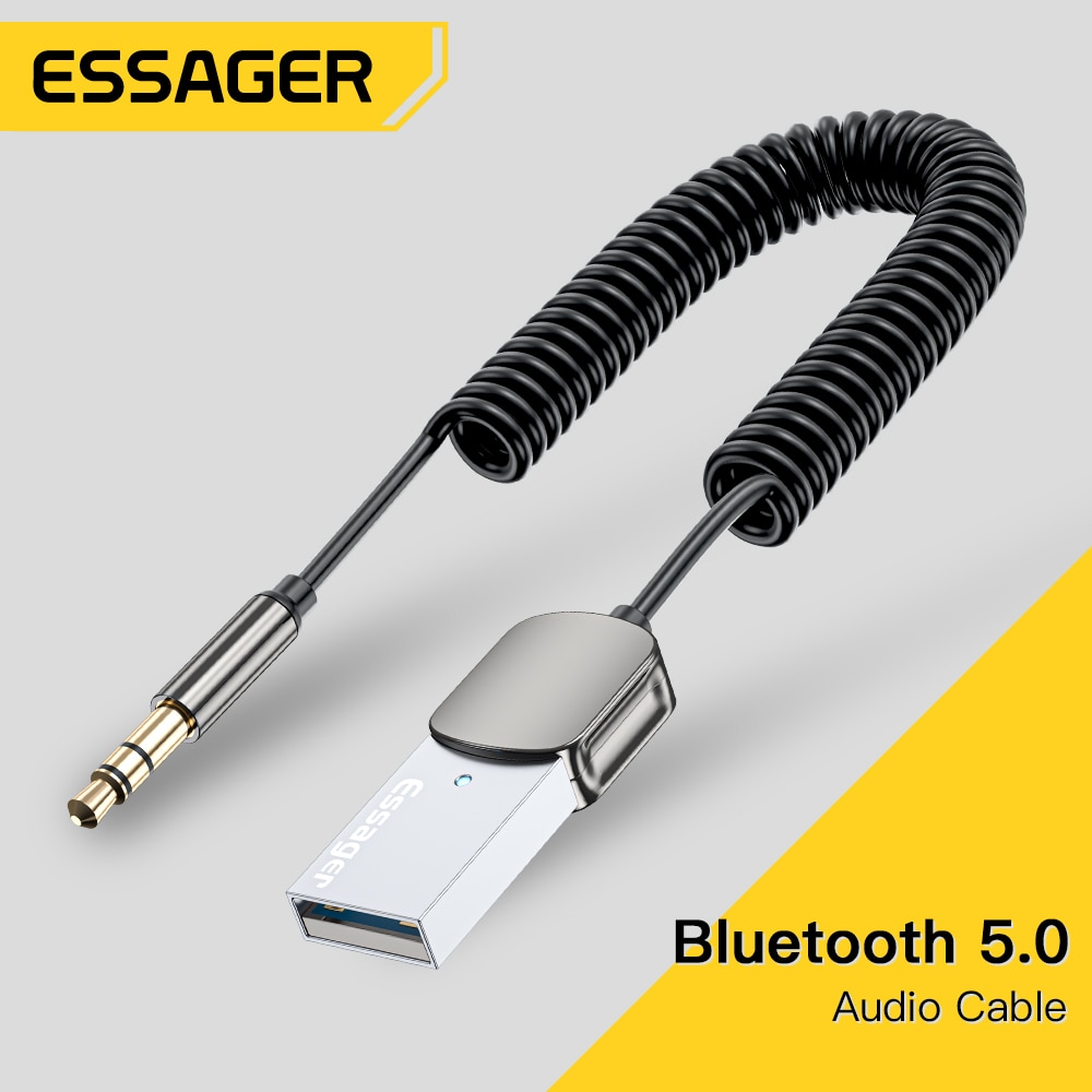 Essager Adapter Bluetooth Aux Dongle USB do gniazda 3,5 mm Car Audio Aux Bluetooth 5.0 Zestaw głośnomówiący do odbiornika samochodowego BT Transmitter