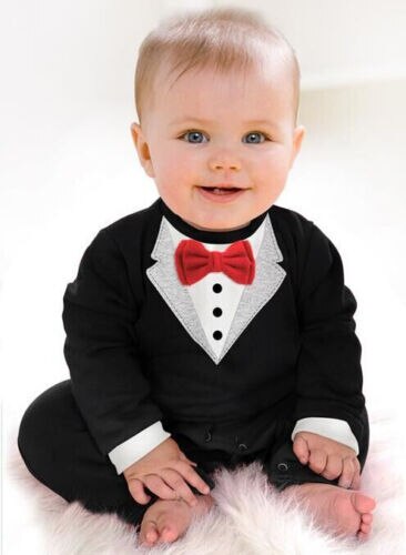 Boy Clothes USA Toddler Baby Boy Bow Tie Gentleman Jumpsuit Bodysuit Clothes Outfits: Black / 6M