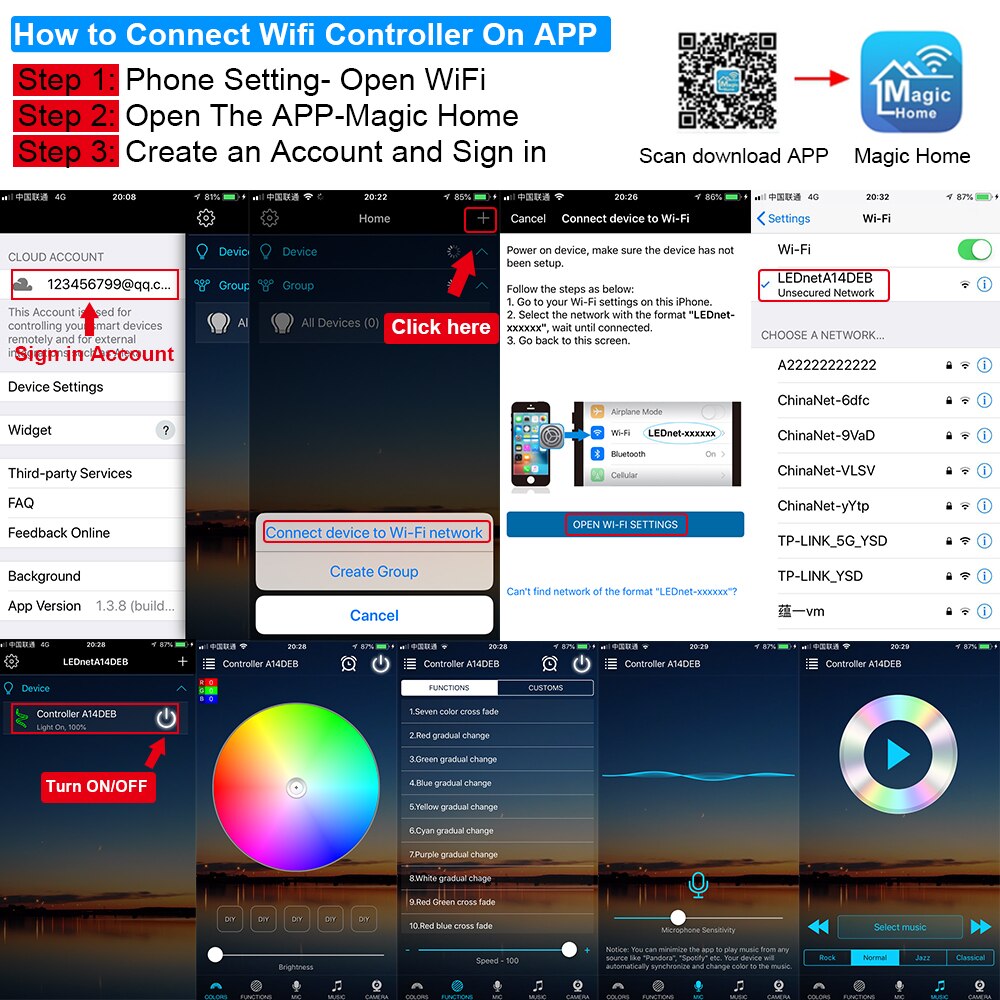 Dc 12V Bluetooth Wifi Draadloze Rgb Controller Muziek Ir Rf Led Verlichting Strip Remote Controller Voor Rgb Led Strips verlichting 5050 2835
