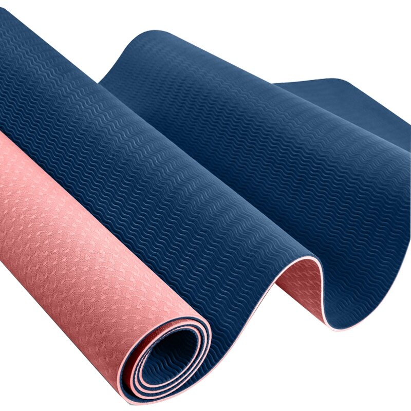 6Mm Tpe Yoga Mat Antislip Milieubescherming Anti-Slip En Verdikking Beginners Fitness Mat (Roze + Blauw)