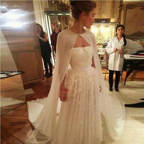 Blanc ou ivoire longue mousseline de soie mariage Cape veste boléro haussement d'épaules femmes mariée bal Cape