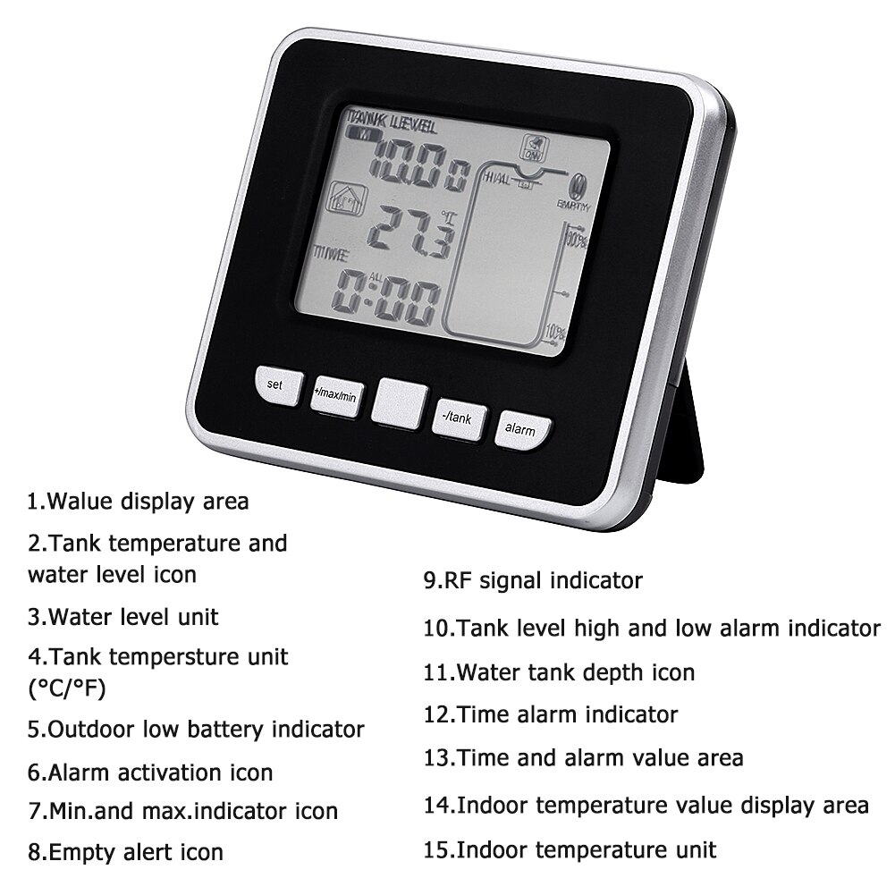 Ultrasonic Water Tank Liquid Depth Level Meter Sensor with Temperature Display