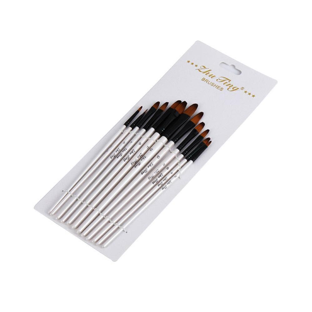 12pcs Nylon Hair Wooden Handle Paint Brush Pen Set For Learning Diy Oil Acrylic Painting Art Paint Brushes Supplies