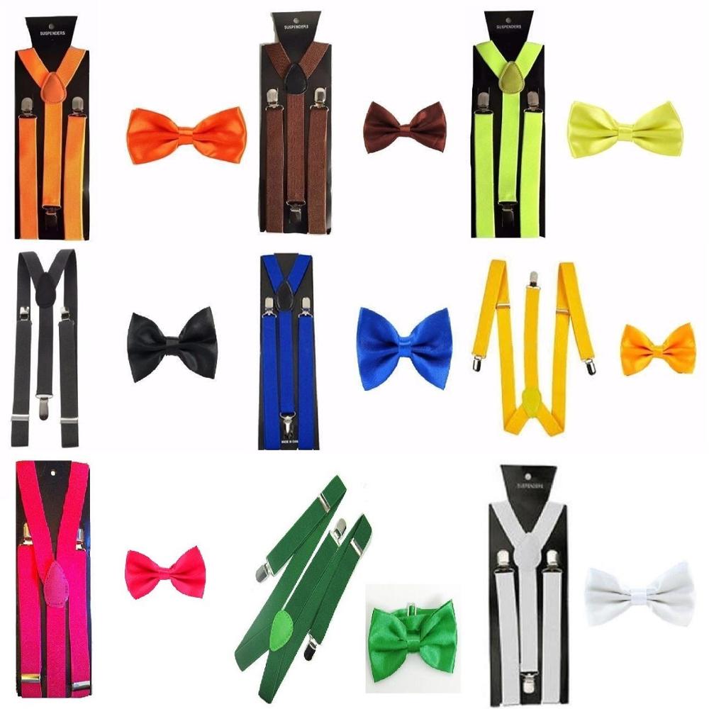Men's Adult Matching Suspenders Braces & Pre-Tied Bow Tie Combo Sets Fancy Costume
