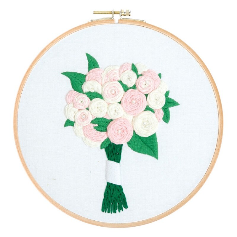 DIY Stamped Embroidery Starter Kit Embroidery Bouquet Material Package Embroidery Cloth Color Threads Tools Kit Handmade Tools: A1