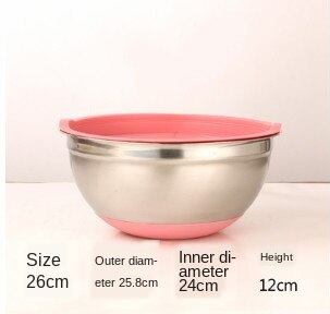 Stainless Steel Mixing Bowl With Lid Home Kitchen Egg Mixer Salad Bowls Non-slip Silicone Bottom Food Storage Bowl Set WY72102: 26cm