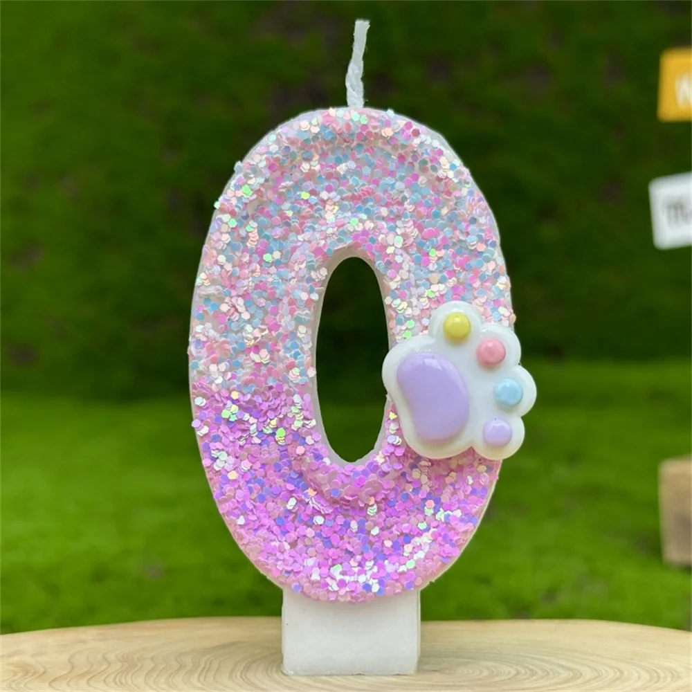 3D Number Candles Cake Decorating Glitter Pink Claw Theme Number Candles Cake Topper Birthday Party Cake Decoration