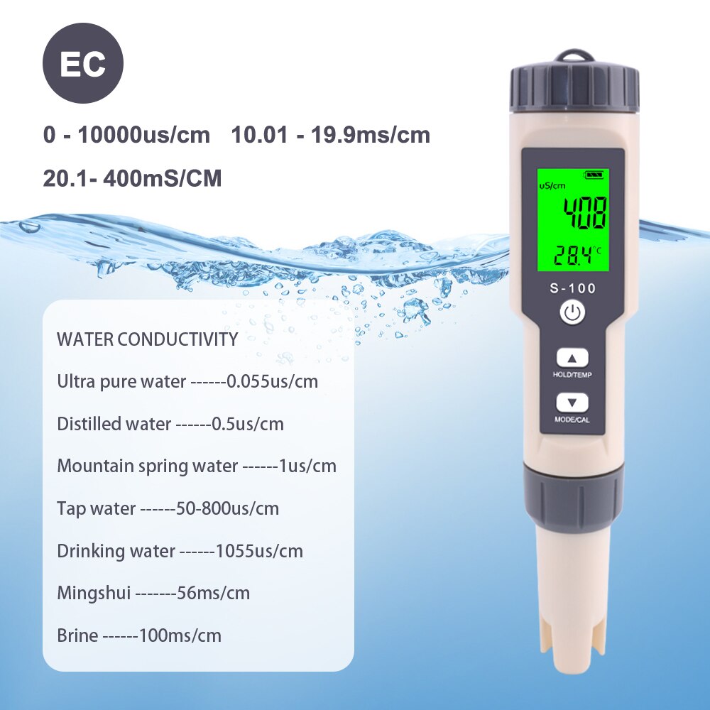 Yieryi S-100 Digital Salinity Meter 4 in 1 TDS/EC/Salinity/TEMP Water Tester with TDS&EC Calibration Solution Buffer