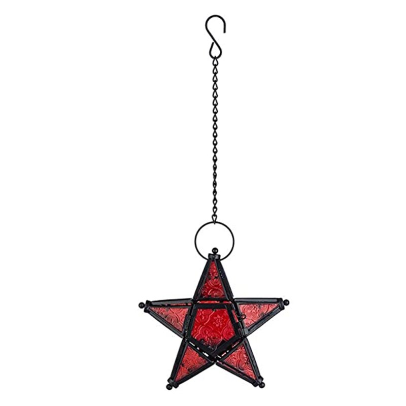 Sternförmige teelichthalter aus glas, hängelaterne für hochzeiten, geburtstage, partys, haus und garten, dekoration  d7wc: Rot