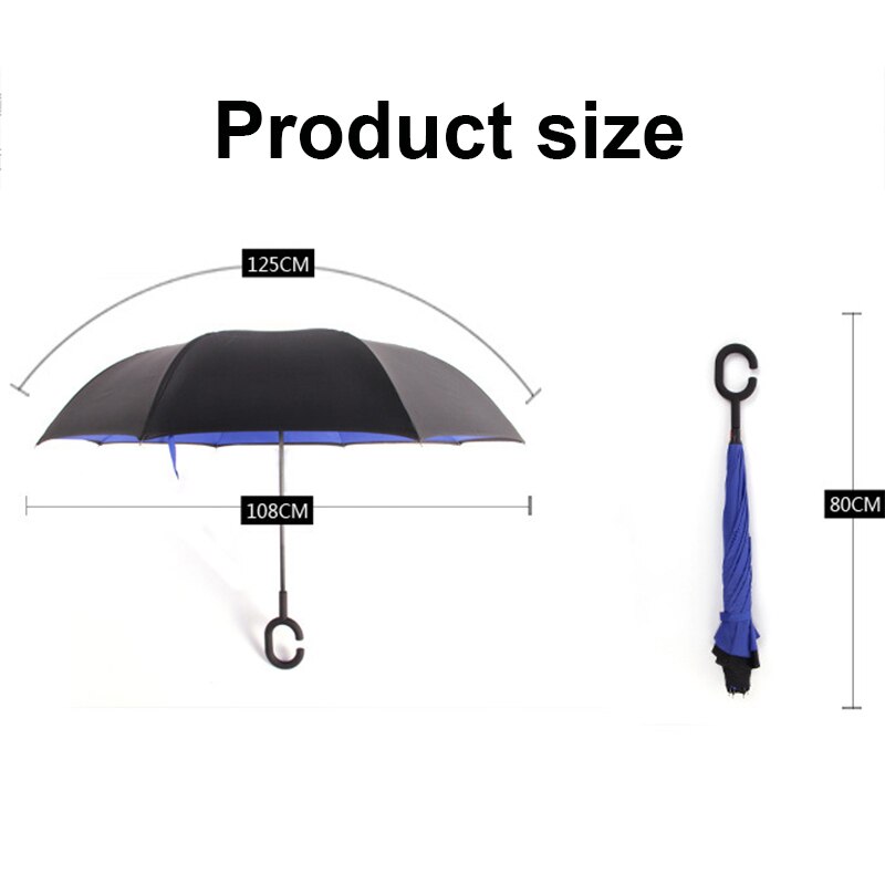 Windproof Reverse Folding Umbrellas Double Layer Inverted Umbrella C Handle Stand Rainy And Sunny Women Men