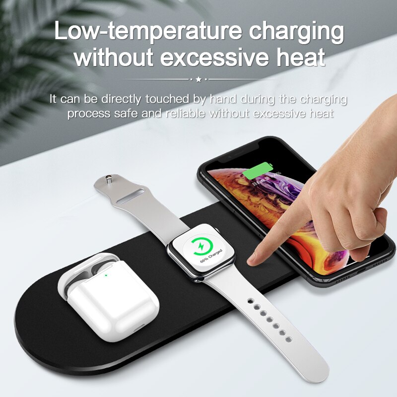 3 in- in-1 draadloze oplader voor iphone x xs max  xr 11 pro, snel draadloos opladen voor apple watch 2 3 4 5 airpods qi-oplaadstation