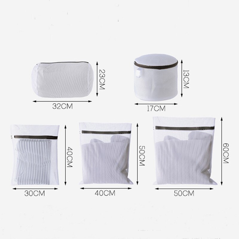5 størrelse mesh vasketøjsposer til vaskemaskiner lynlås vasketøjskurv tyk holdbar undertøj bh sokker beskyttelse vaskepose