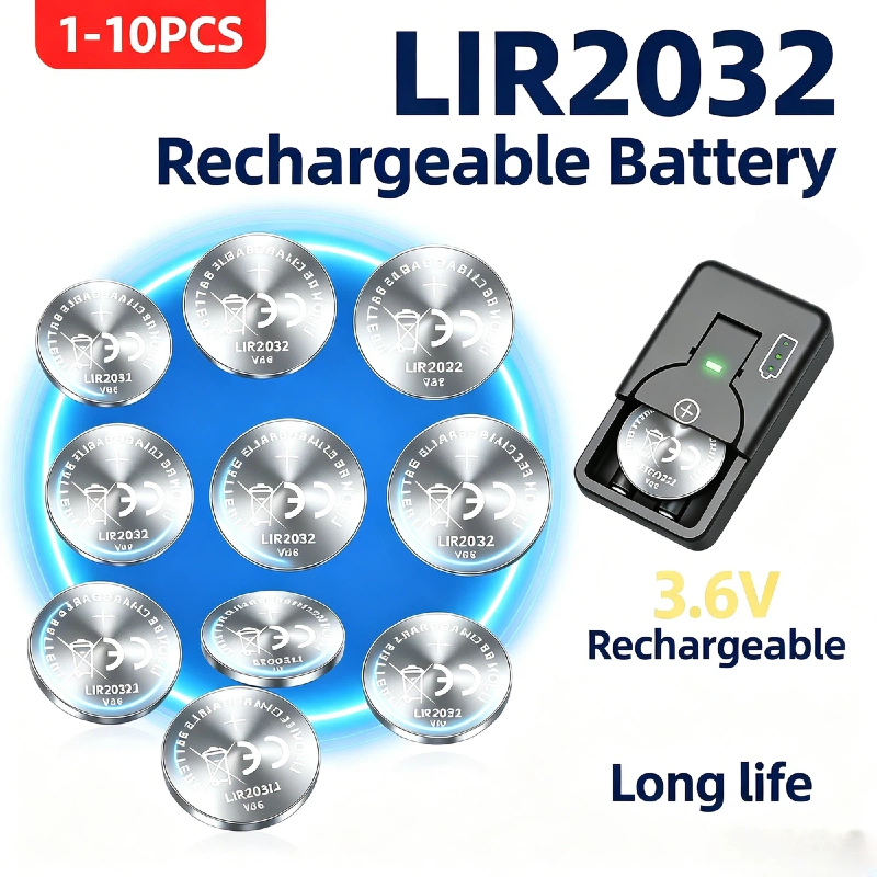 Bateria de Lítio Recarregável LIR2032 3.6V Tipo Moeda 1-10 Peças Universal para Chave de Carro, Controle Remoto e Dispositivos Eletrônicos