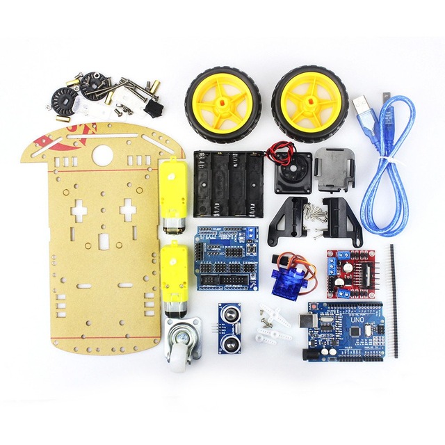 Robot Auto Chassis Kit Avoidance Tracking Speed Encoder Batterij Box 2WD Ultrasone Module Voor Arduino Diy