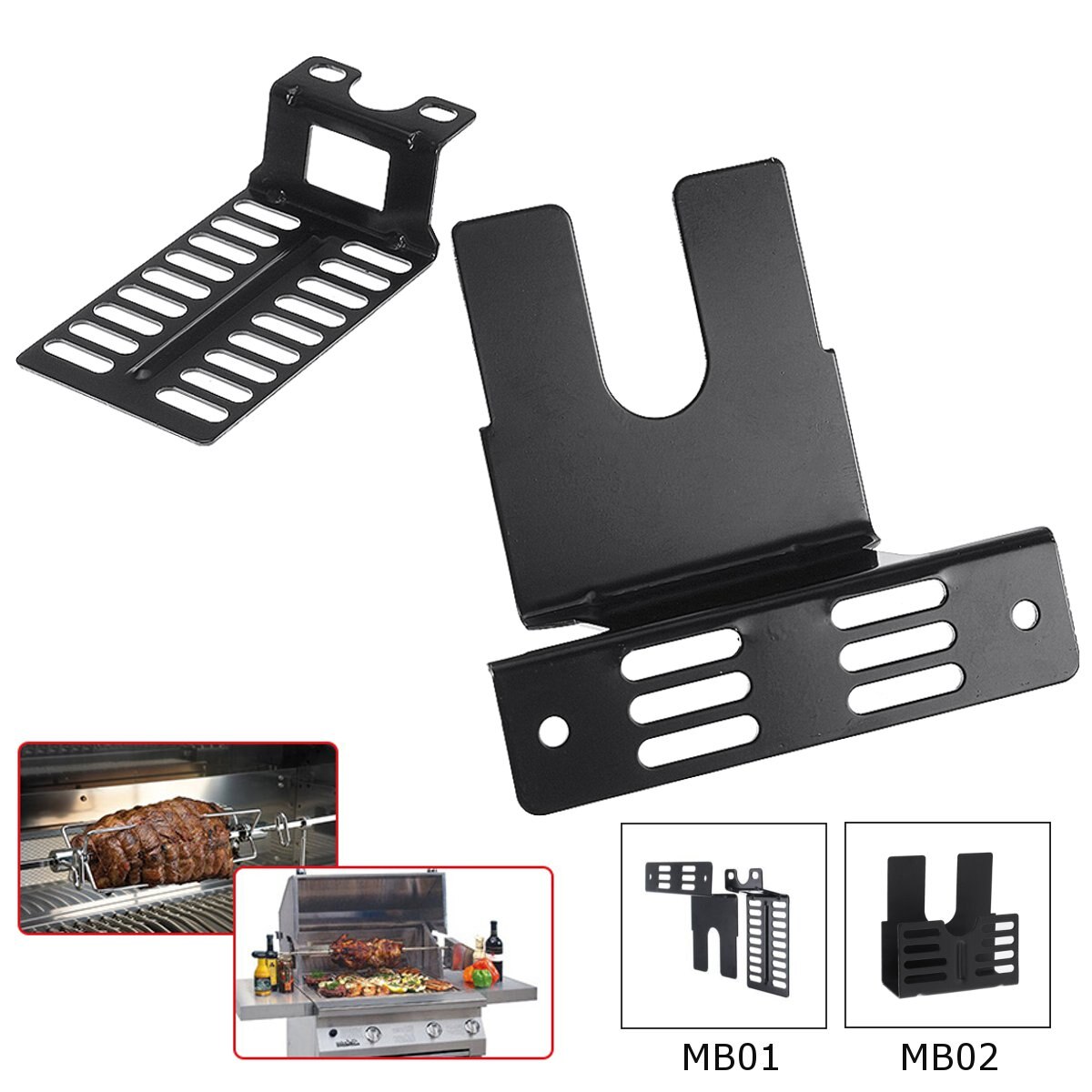 Iron Electric Rotisserie Grill Motor Bracket Spit Rod Holder Replacement Kits BBQ Accessories Rotisserie Parts Tools Black