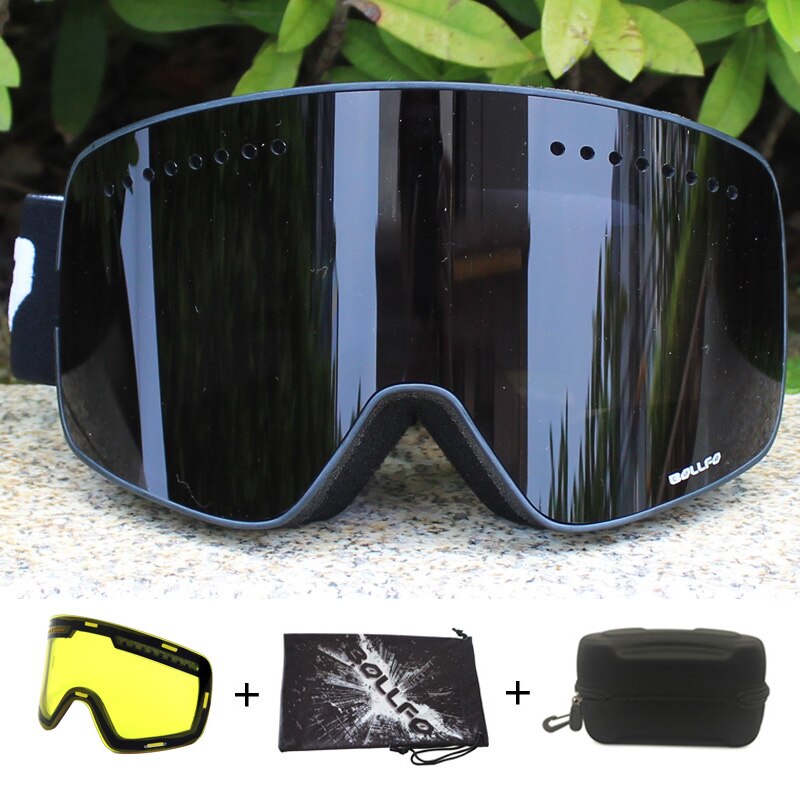 Magnetisk dobbeltlags linse skibriller masker antidugg  uv400 snowboardbriller skibriller briller for menn kvinner med etui