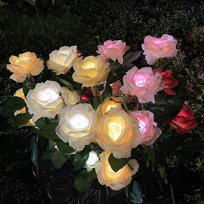 Solcelle Rose Blomsterlampe LED - Vandtæt Have Dekoration Udendørs - Landskab Græsplæne Lampe