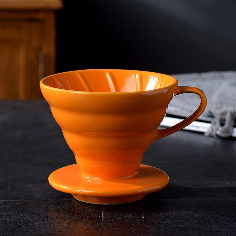 Ceramic Coffee Dripper Engine V60 Style Coffee Drip Filter Cup Permanent Pour Over Coffee Maker with Separate Stand for 1-4 Cups: S(1-2 Cups) / Orange
