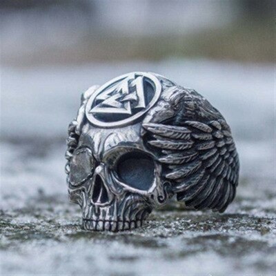Viking odin krage kranie ring gothic rock rustfrit stål biker wing mænds ringe vintage punk smykker