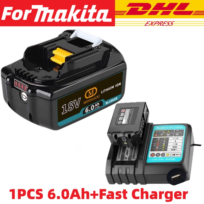 For Makita 100% Genuine 18V 6.0Ah/5.0Ah Li-ion Battery BL1860B BL1830 BL1850 BL1860b for Power Tools🔋: light yellow