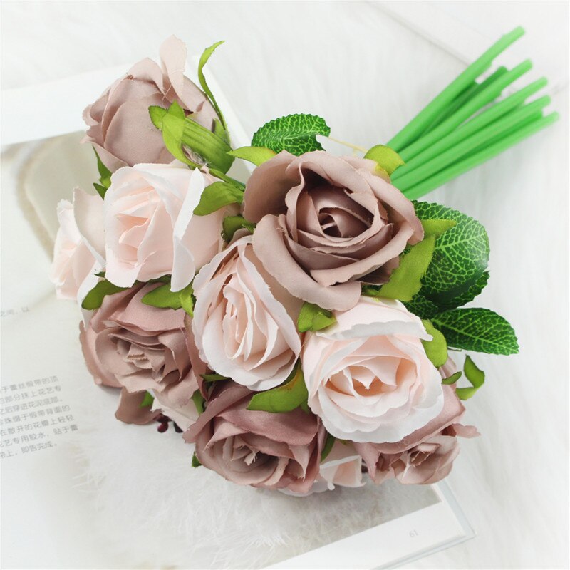 YO CHO Wedding Bouquet Roses Artificial Bridal Bouquets Wedding Accessories Bridesmaids Flowers Mariage Supplies Wedding Bouquet: pink coffee
