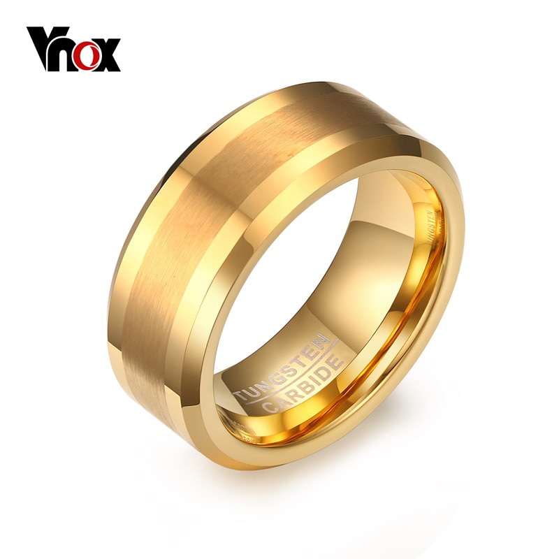 Vnox Goud-kleur Tungsten Ringen Mannen Sieraden 8 MM Mannelijke Trouwringen