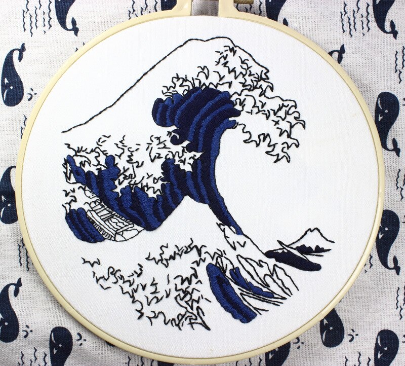 The Great Wave Printing Embroidery Kit DIY Needlework Ocean Needlecraft for Beginner Cross Stitch Artcraft(Without Hoop): Default Title