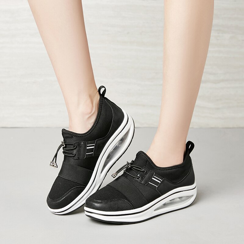Women Sport Toning Shoes Black Gray Ladies Flat Platform Swing Shoes Spring Autumn Women Slimming Walking Sneakers