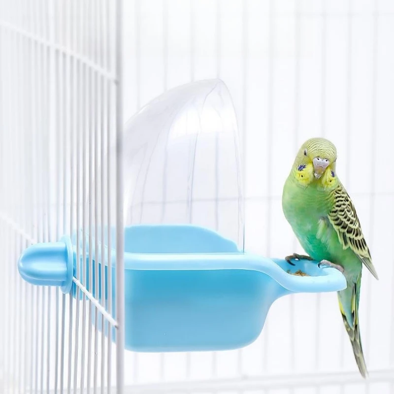 Jaula de prevención de salpicaduras para pájaros, comedero colgante de agua para loros y aves, contenedor de comida para mascotas, suministros para pájaros
