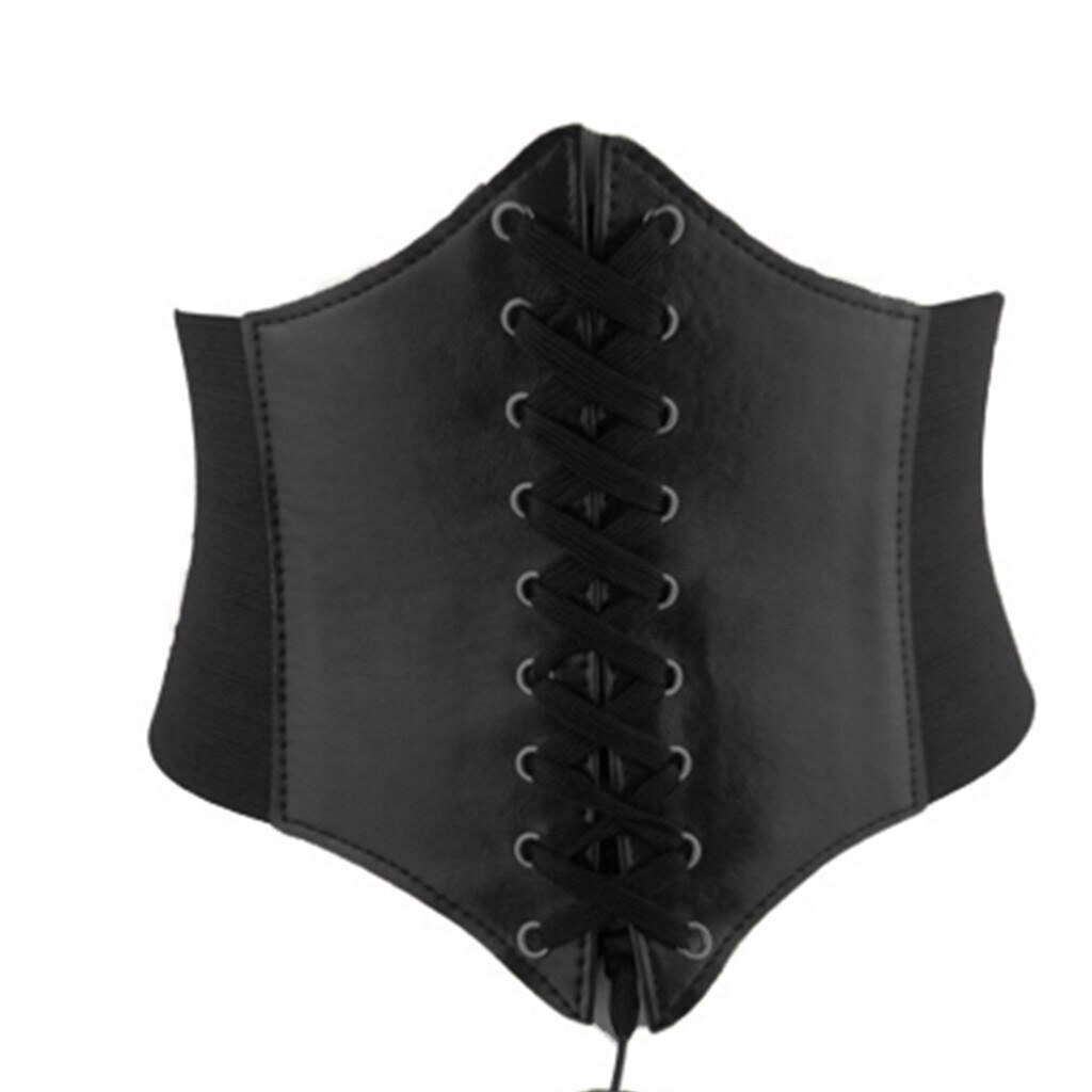 Casual Women Ladies Elastic Extra Wide Corset Tie High Waist Slimming Belt: Black