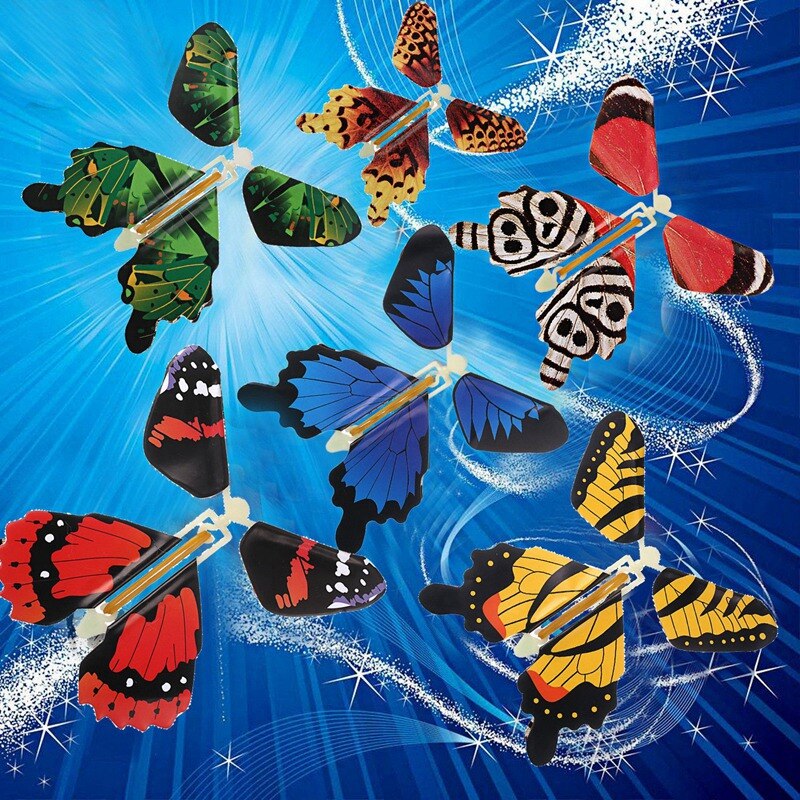 Metalbeslag sommerfugl gummibånd power wind up sommerfugl legetøj  (6 stk)