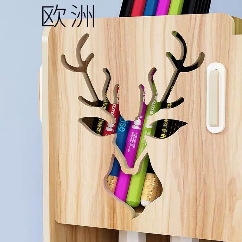 Large Capacity Wooden Pen Holder Pencil Storage Box Desktop Organizer Storage Case School Office Stationery