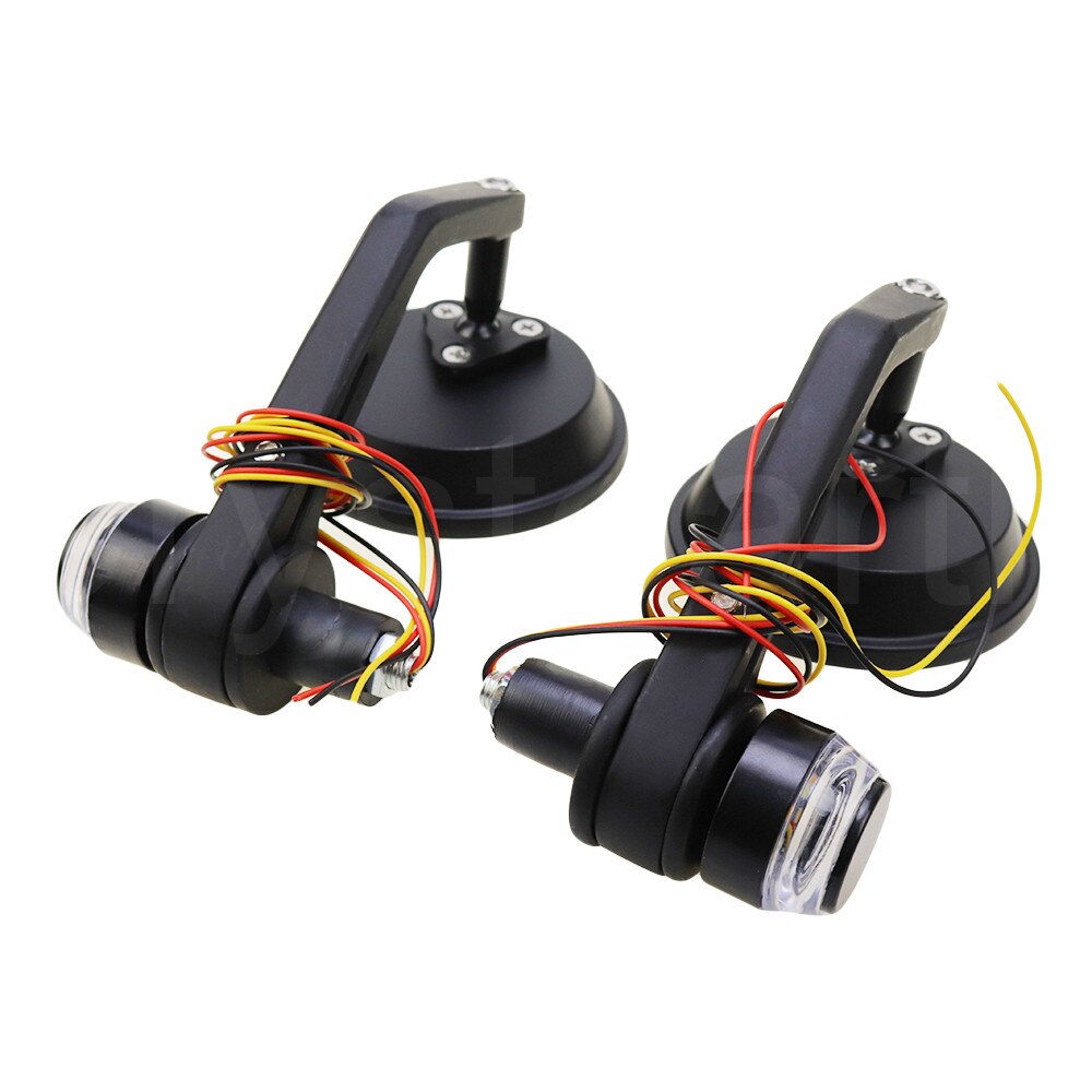 7/8&quot; Round Motorcycle Rear View Mirrors Motorbike Handle Bar End Rear View Mirrors With LED Turn Signals Black Cafe Racer Mirror