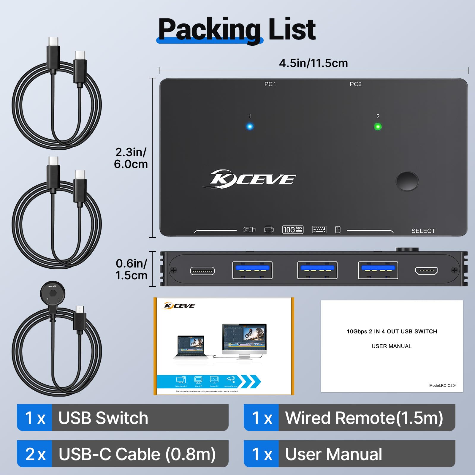 10 Gbps USB-schakelaar 2 computers delen 4 USB 3.2 Gen 2 poorten, USB Switcher Selector voor PC Laptop Toetsenbord Muis Webcam Draagbare SSD: Default Title