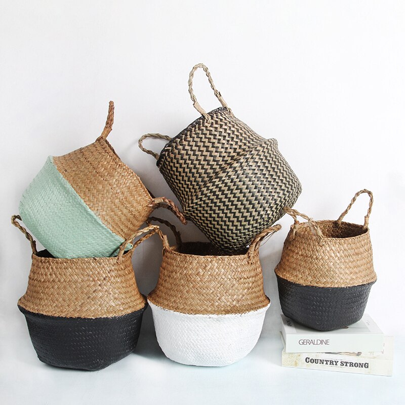 14 Colors Panier Osier Foldable Handmade Storage Basket Wicker Rattan Seagrass Straw Flower Pot Laundry Basket Cestas Mimbre