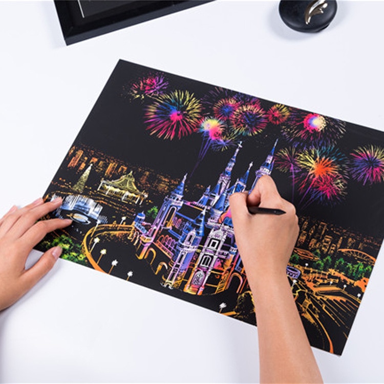 Colorful World Urban Series Card City Night Scene Scratching Paintings Scratch Painting Paper Birthday